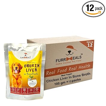 FurrMeals Meal Topper for Dogs | Chicken Liver in Bone Broth with Lakadong Turmeric | Wet Dog Food - Pack of 12 x 100gm