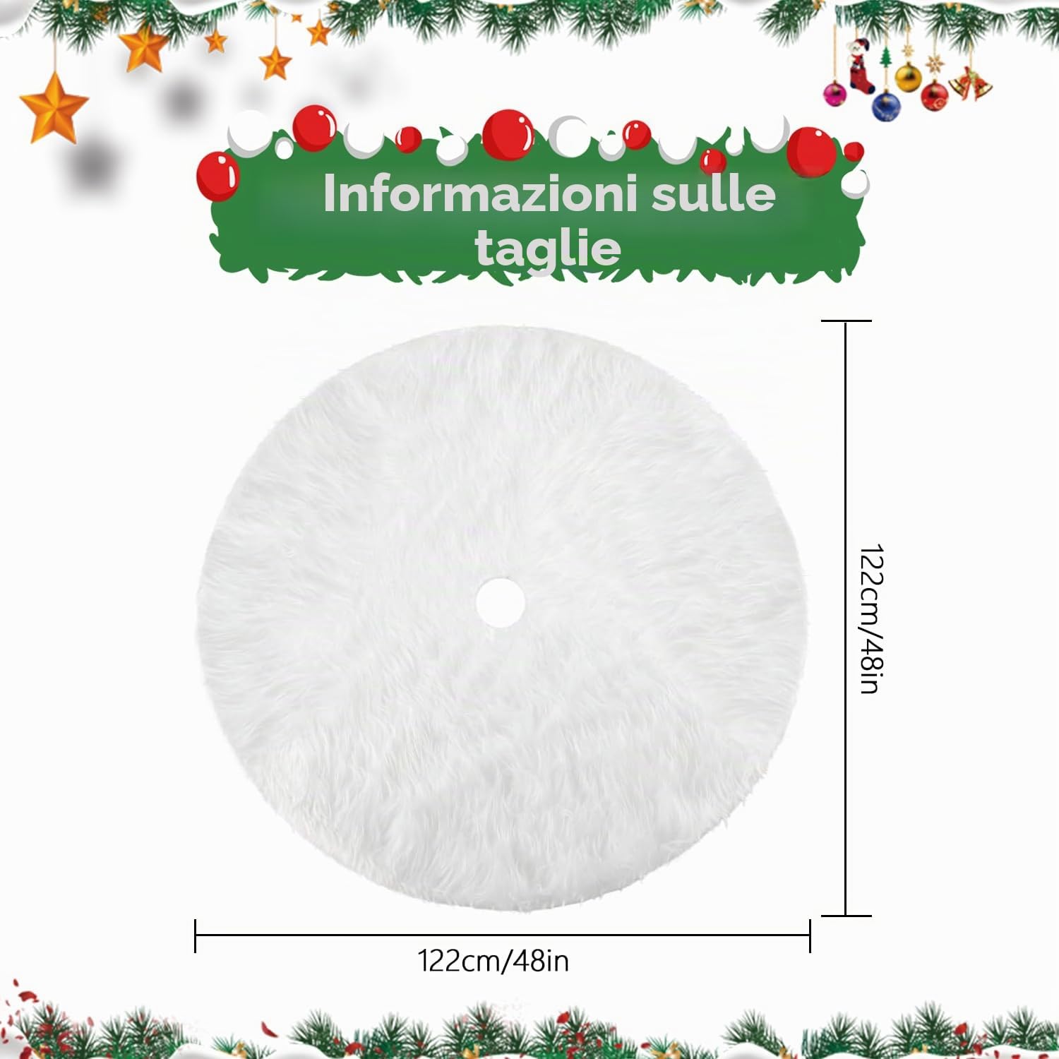YXHZVON Coperta rotonda per albero di Natale, 120 cm, in pelliccia sintetica bianca, per feste di Natale