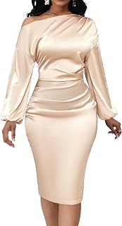 Yiershu Women's Sexy Off Shoulder Long Sleeve Bodycon Midi Dress for Cocktail Parties & Formal Events