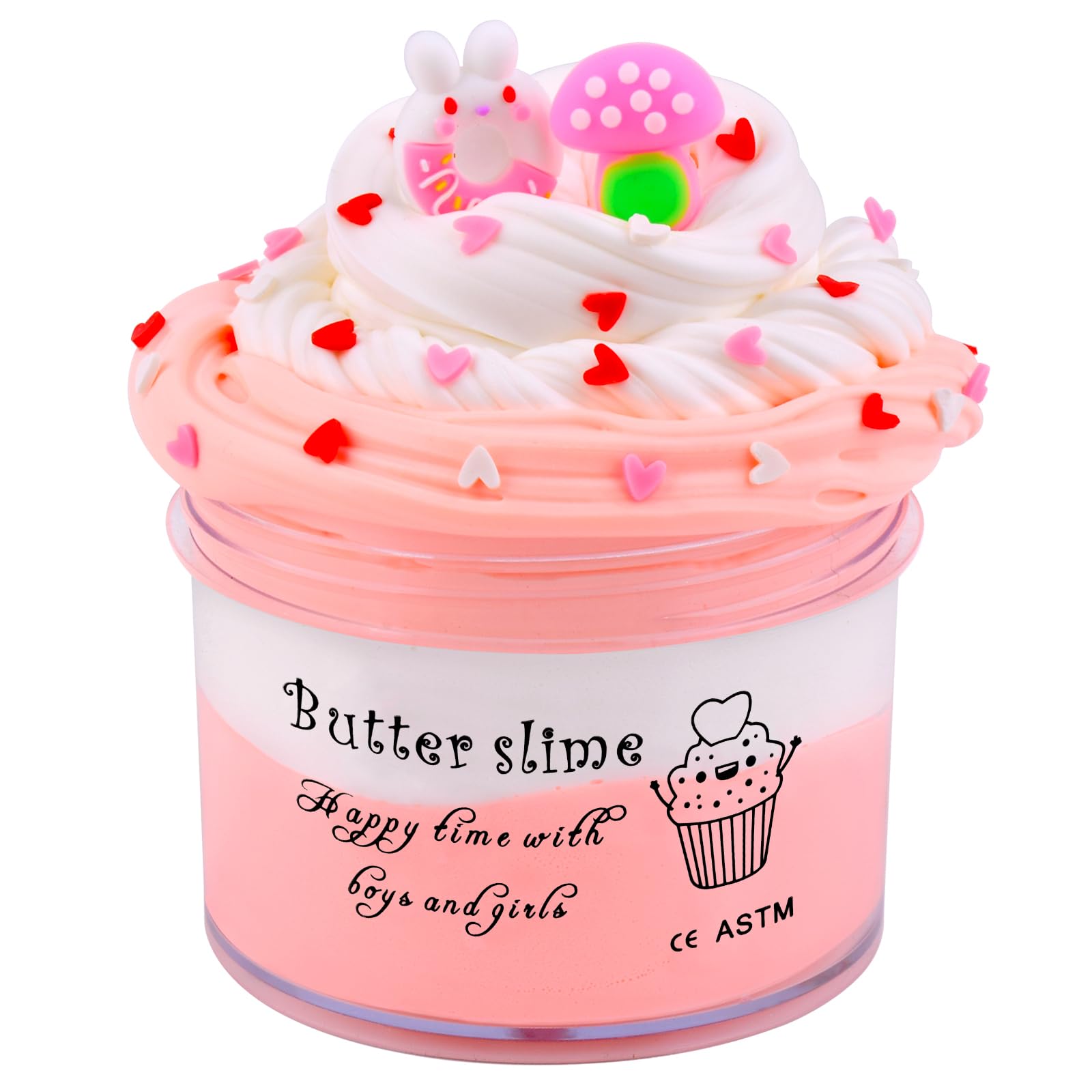 Funny Butter Slime with 2 Fun Add Ins, Pre-Made Slime Toys for Kids, Stress Relief White and Pink Butter Toys, Super Soft Party Favors Sludge Toy (200 ML)Carbonfree Certified
