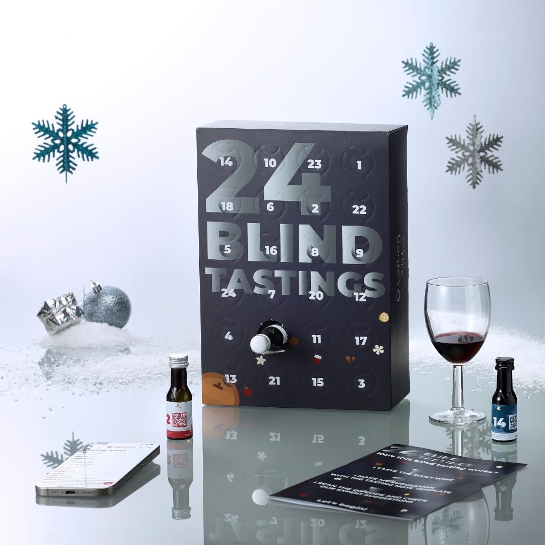 Calendrier de l’Avent Vin “24 Blind Tastings” – 24 vins x 20 mL – Dégustation à l’aveugle (rouge, blanc, rosé), idée cadeau originale homme/femme