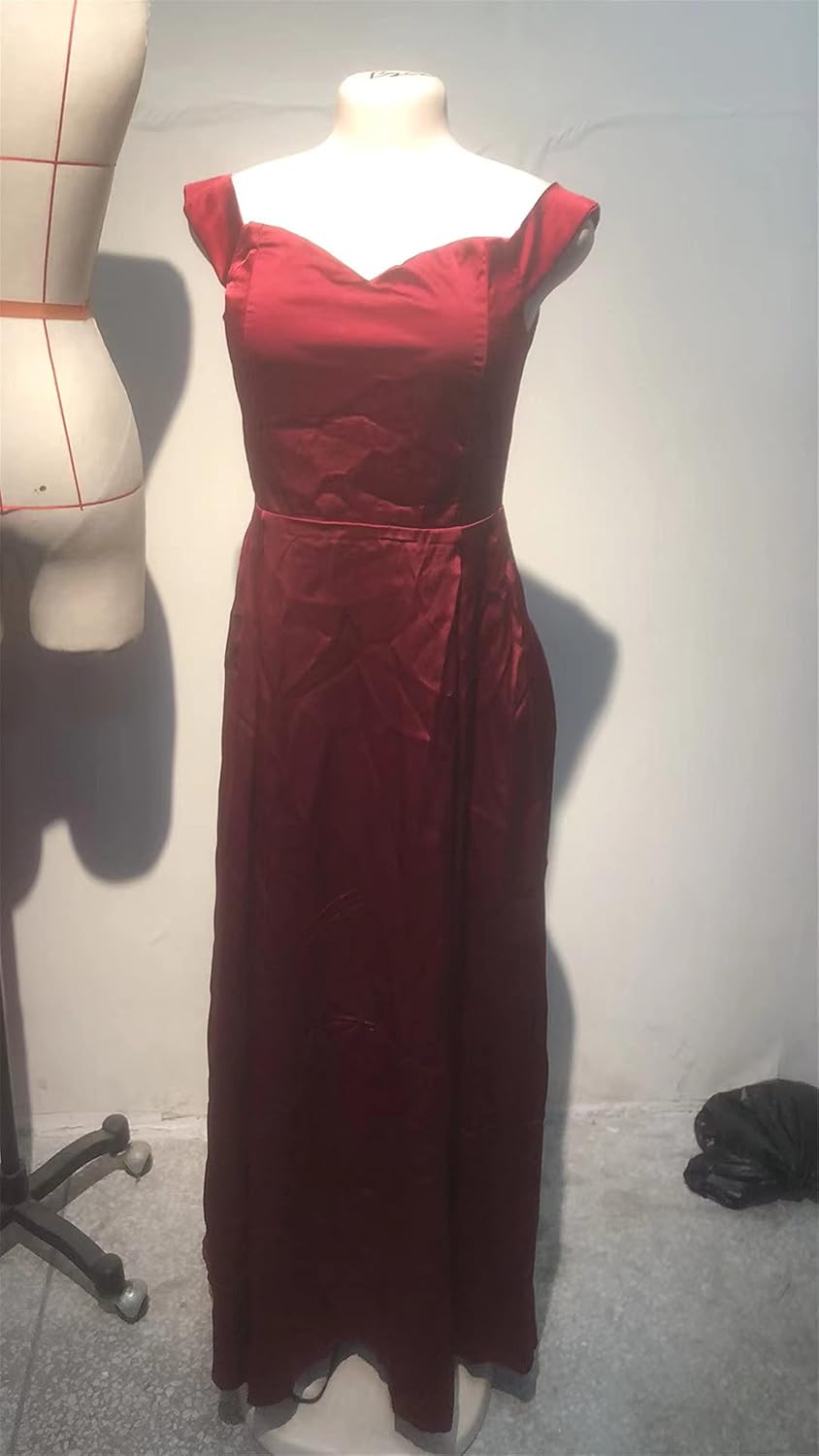 Resnan Ladies Sleeveless V Neck One Shoulder Solid Color Evening Dress Retro Long Dress Floor Length Stretch Cocktail Dress