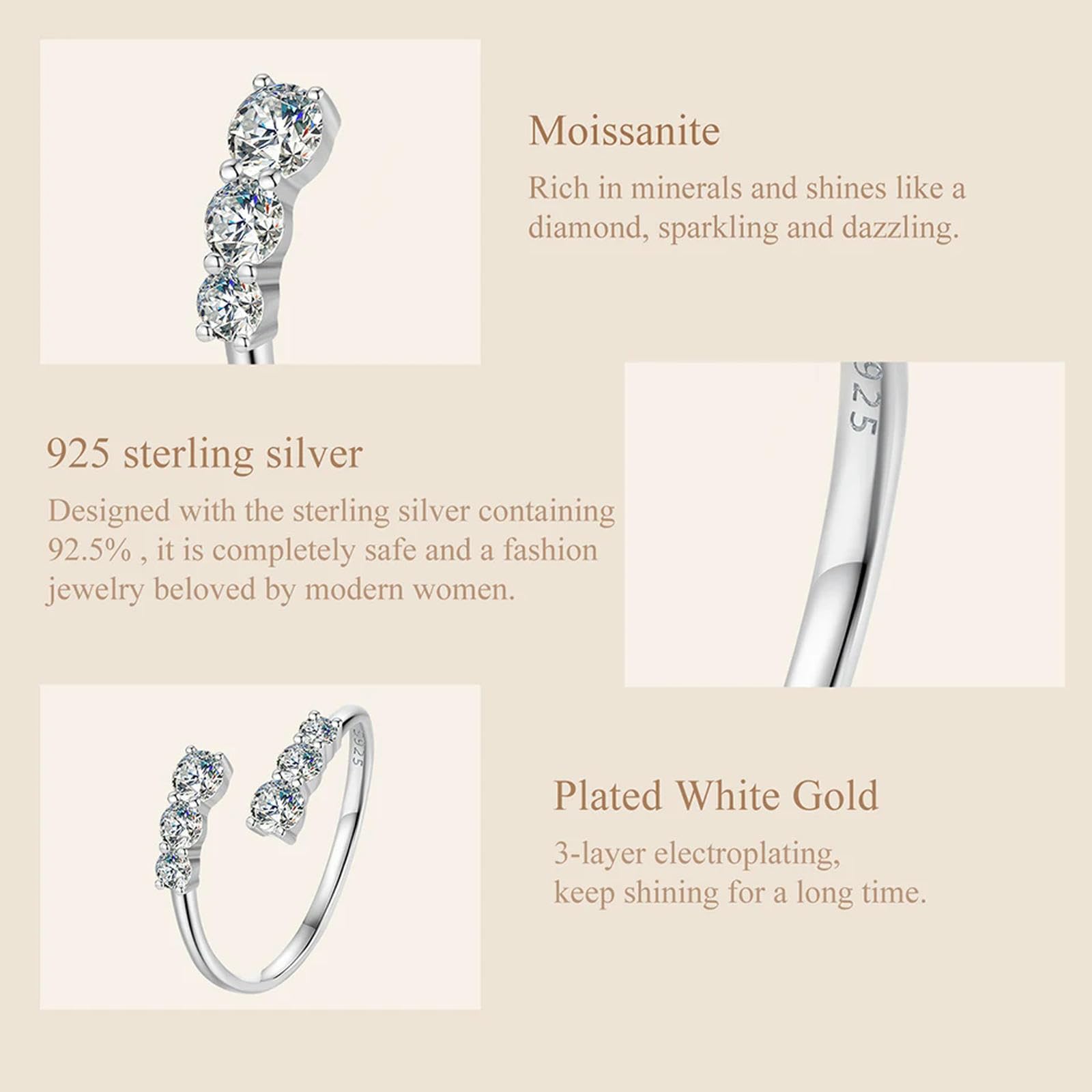 Anillo Ajustable De Moissanita En Oro Blanco, Plata De Ley 925, Exquisito Anillo Abierto Para Mujer, Joyería De Compromiso, Regalo.