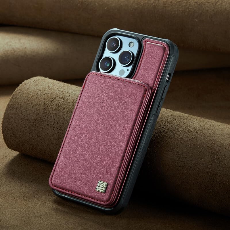 Étui portefeuille iPhone 15 rouge en cuir pour sorties