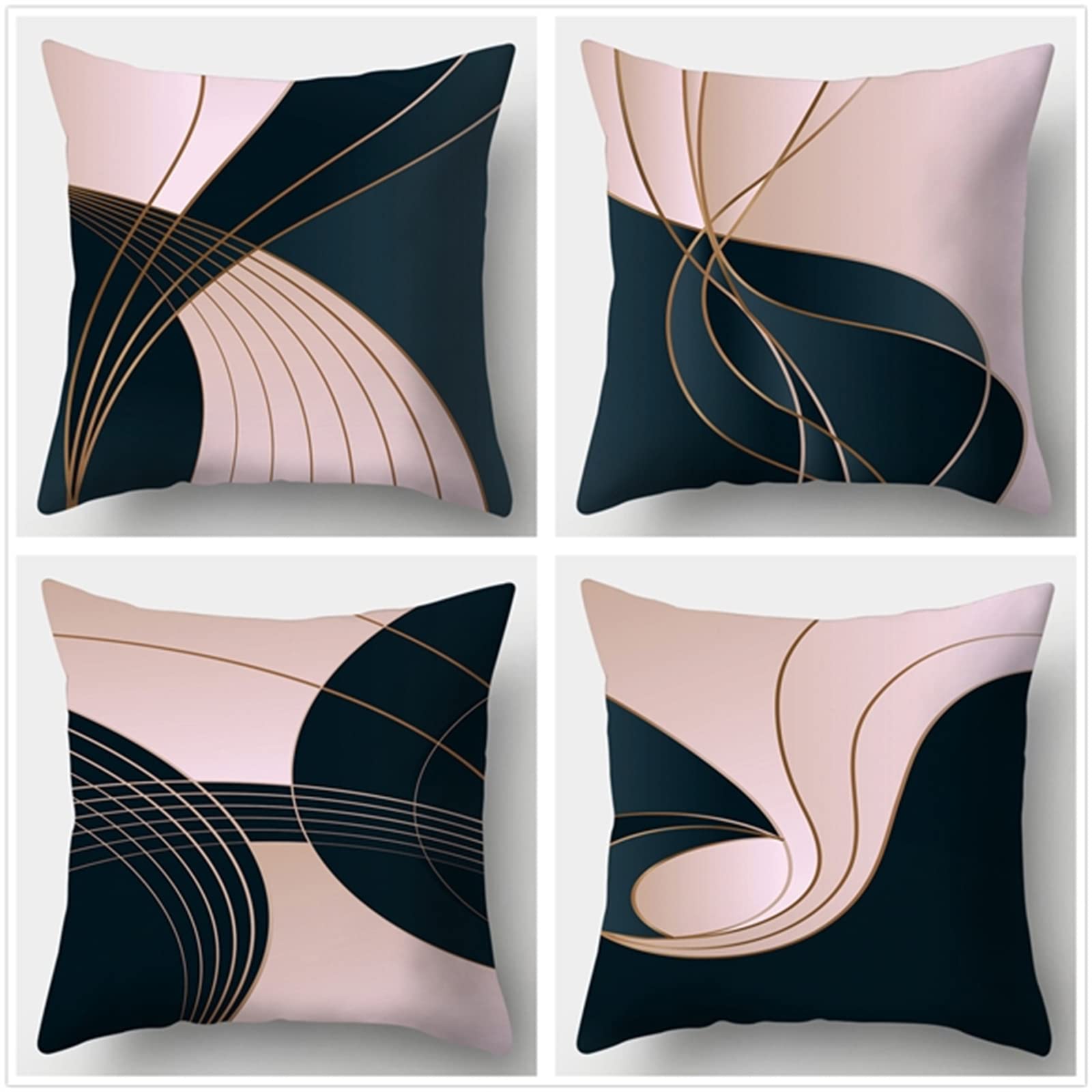 Fundas de Cojín, Funda de Almohada Lino de algodón Decorativa Abstracción Geométrica Moderna con Cremallera Invisible Funda de Cojín 65x65cm, Juego de 4 Funda de Cojines Para Sala de Estar Sofás
