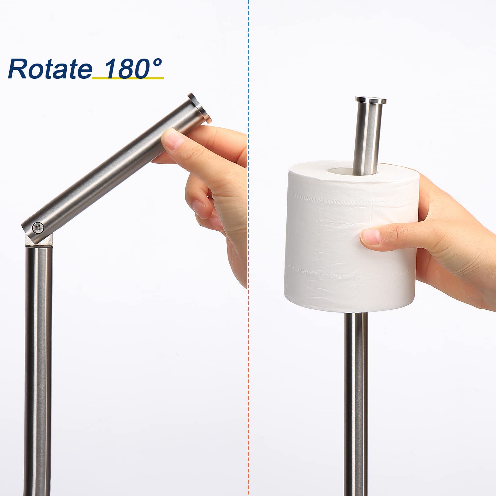 NearMoon Bath Toilet Paper Holder Stand- Modern Tissue Roll Holder Freestanding with Balanced Base, Rustproof Toilet Roll Holder for Bathroom/Kitchen Countertop (Brushed Nickel, Stainless Steel Base) — Amazon image 4