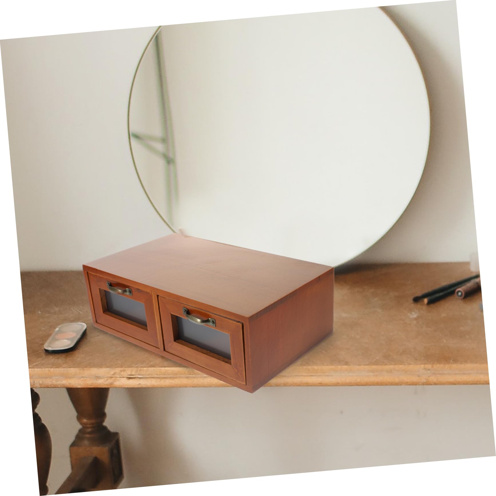 VICASKY Praktischer Schreibtisch Organizer aus Holz mit Schubladen Vintage Aufbewahrungsbox für Kosmetik Bürobedarf und für Stilvolle Desktop Dekoration