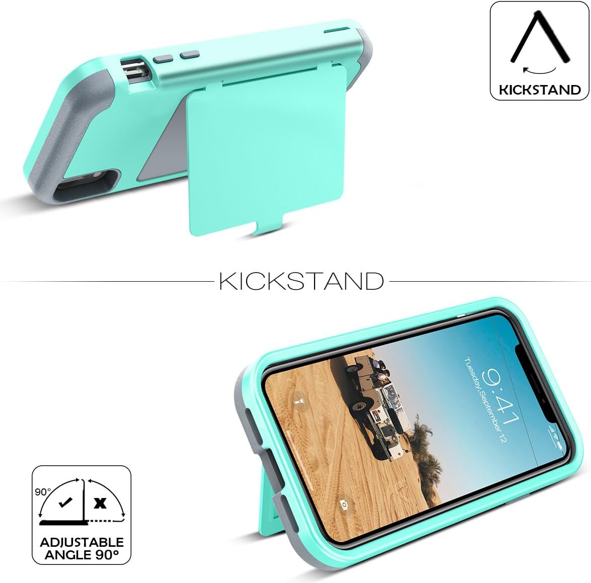 WeLoveCase for iPhone XR Wallet Case Design with Card Holder and Hidden Back Mirror Three Layer Heavy Duty Protection Shockproof All-Round Armor Protective Case for iPhone XR, Mint Green - Image 5