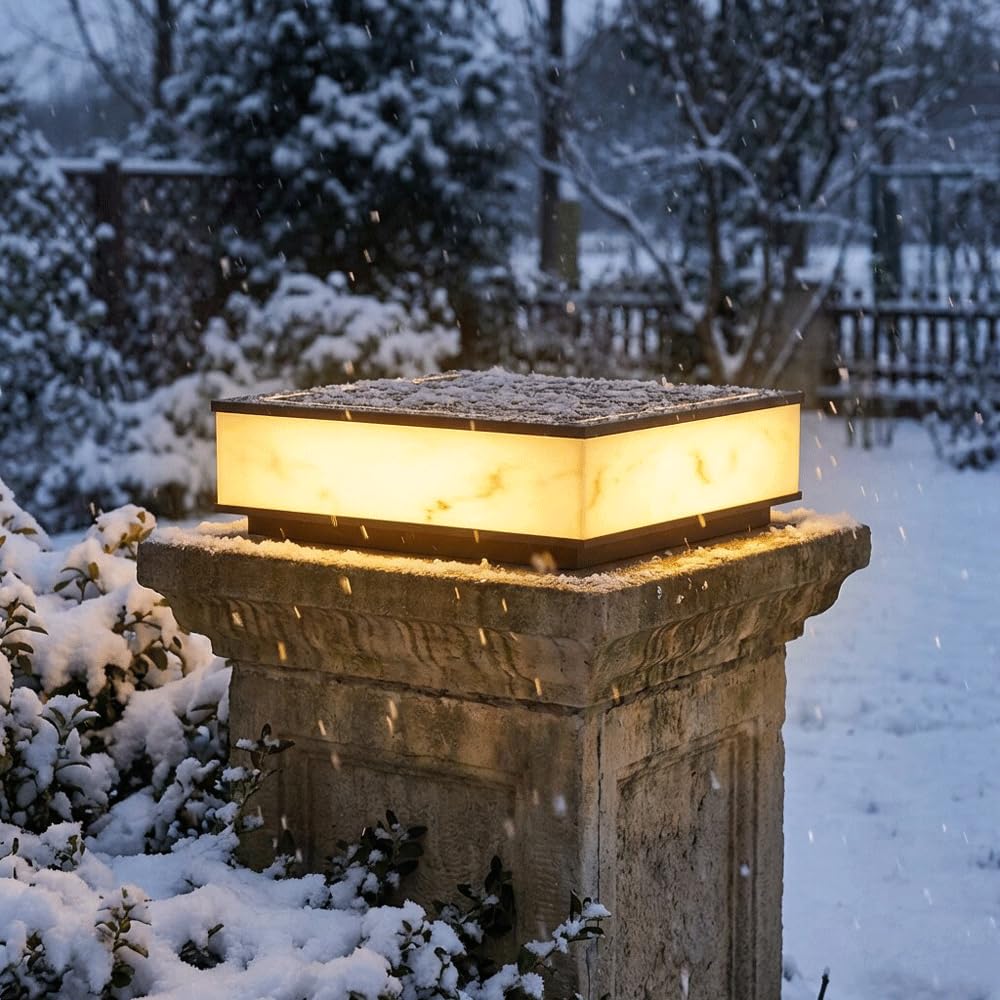 Solar Post Caps Lights Outdoor Post Lights With Imitation Marble Shade Solar Powered Modern Column Lamps Waterproof Outside Landscape Lighting Fence Deck Lantern For Patio Mailbox Pier Mount Lanterns