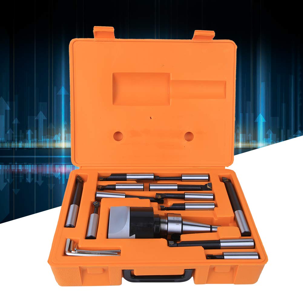 Jeu de têtes d'alésage Kits d'outils de fraisage CNC 40CR haute dureté 75 mm pour aléseuse horizontale avec 12 fraises à aléser et boîte de rangement (NT30-F1-18-12PCS)