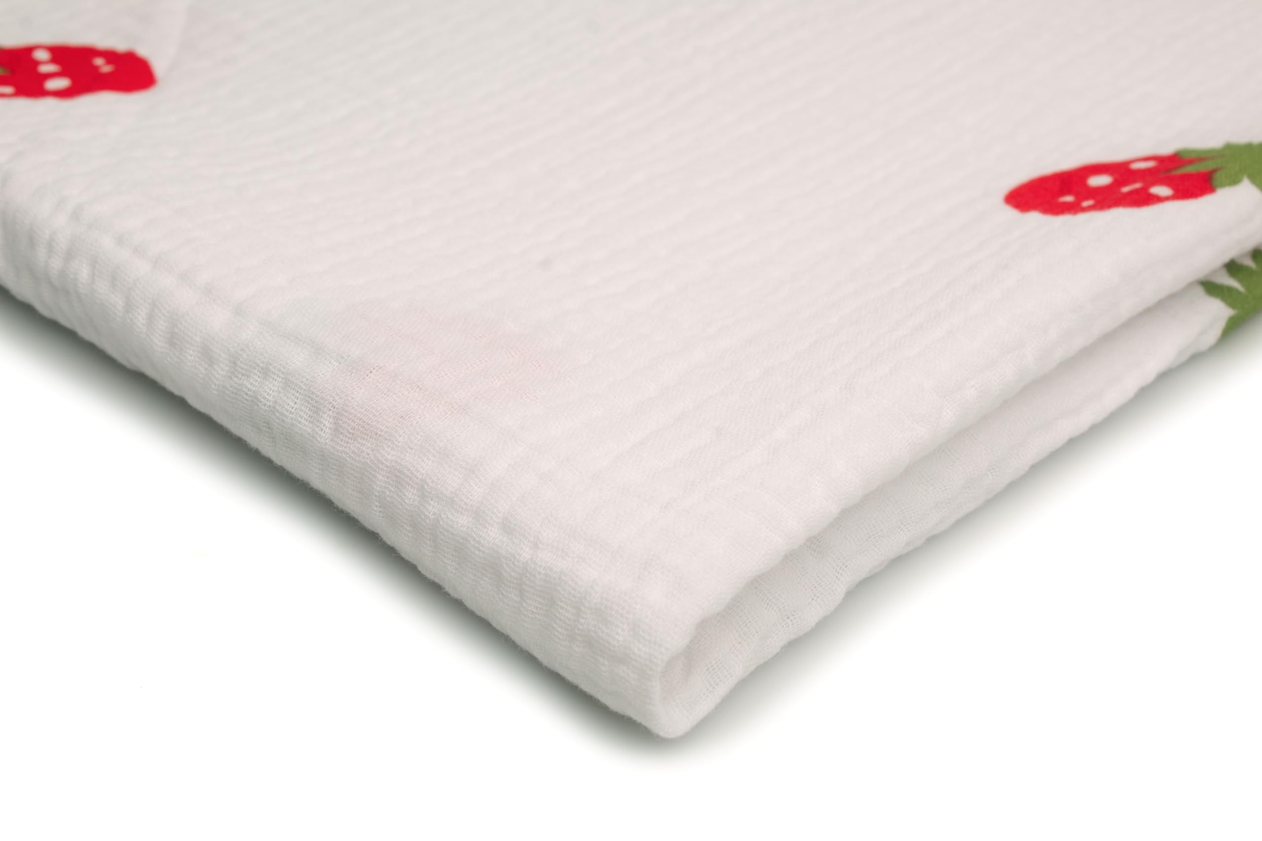 Printed Cotton Muslin, Double Gauze Fabric 50 x 130 cm (Strawberries on White)