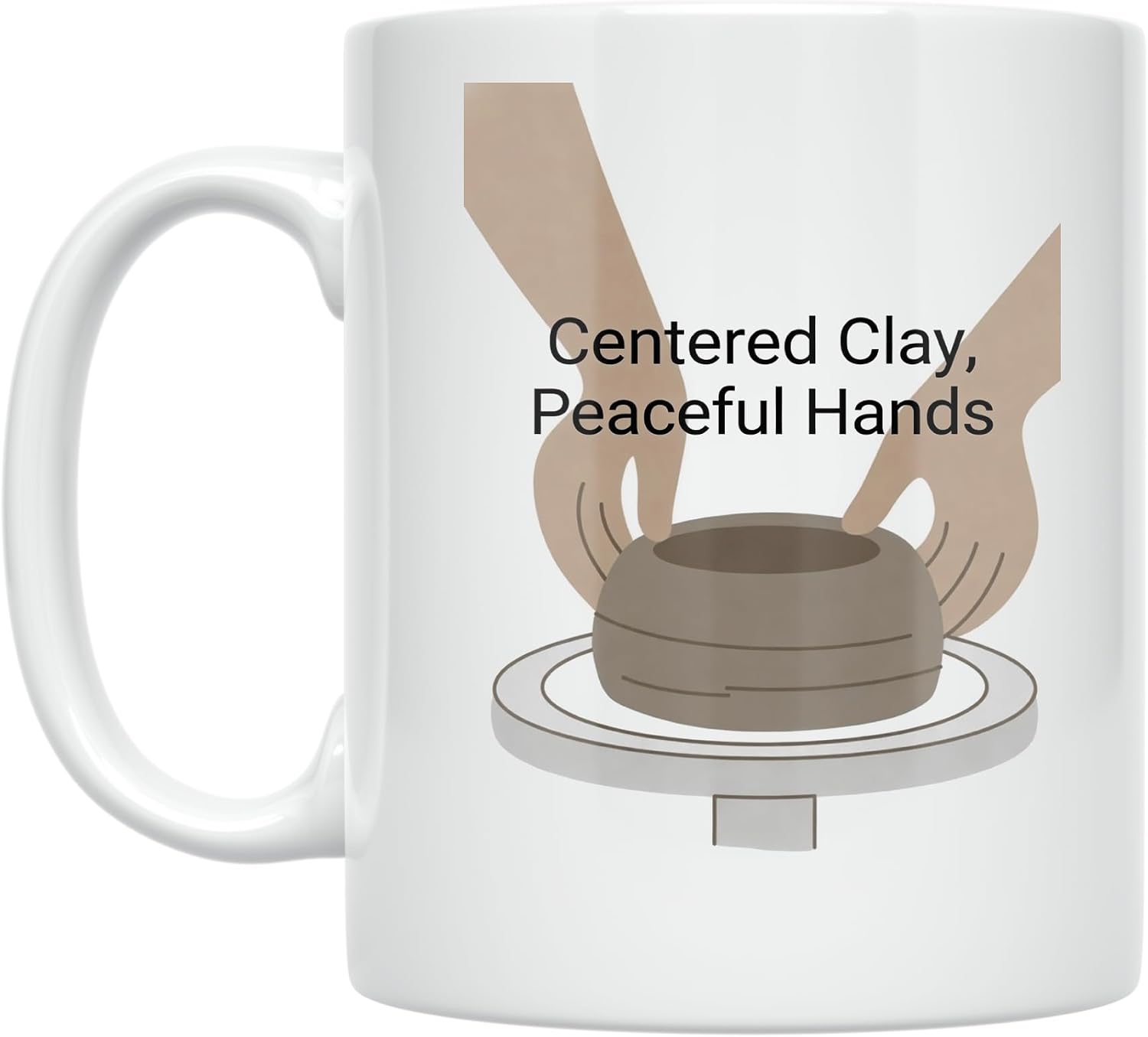 Coffee Lover Mug - Centered Clay, Peaceful Hands Design - 11 oz White Ceramic - Minimalist Style