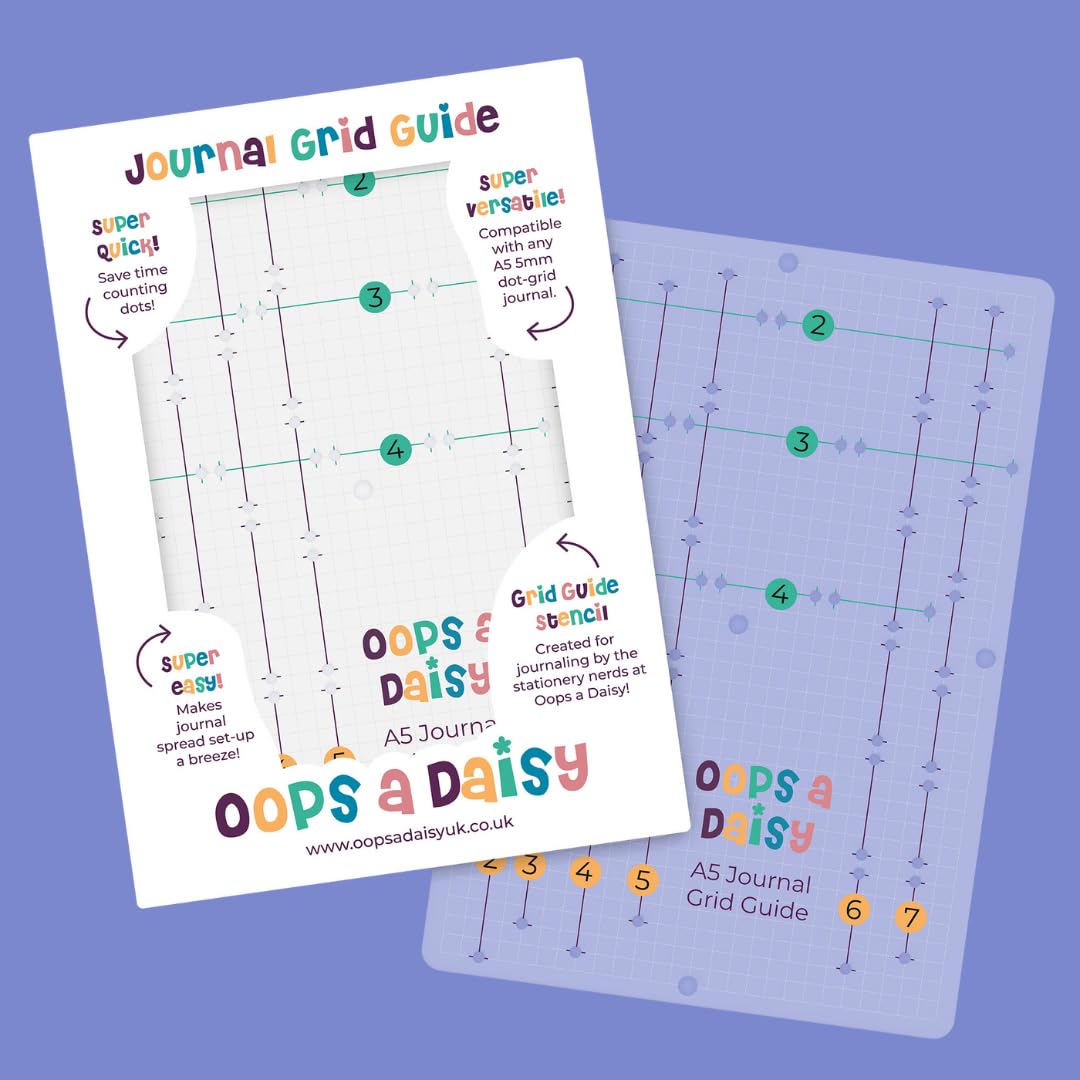 A5 Journal Grid Guide Stencil for Dotted Journaling/Bullet Planning - 5mm Dot Grid - Easy Template for Journal Spread Set-Up - by Oops a Daisy