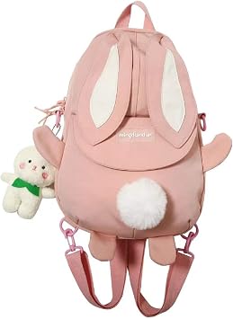 YUESUO Kawaii Bunny Ear Backpack Rabbit Backpack Cute Bear Pendant for Girl Teen Student School Bag Satchel Bookbag JK Lolita Pink,Medium