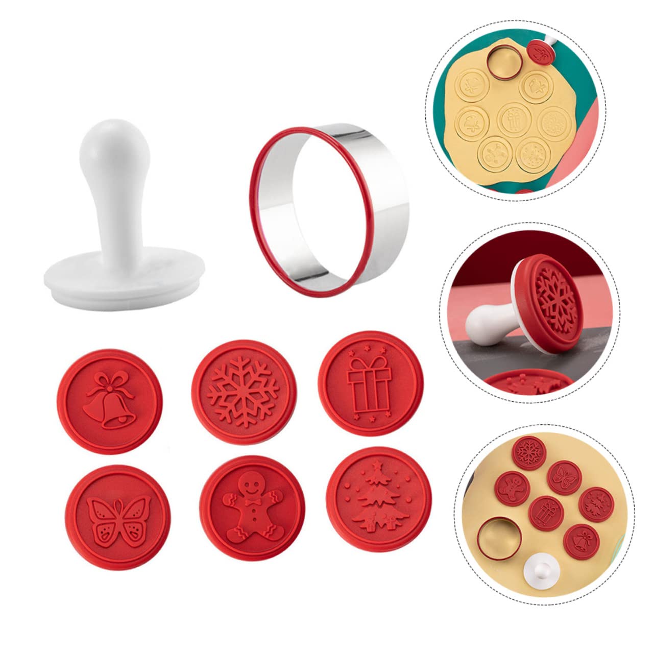 Alipis 5 Sätze Cookie-Stempel Kuchenschablonen Weihnachtsplätzchen Keksstempelform weihnachts backform weihnachts plätzchenformen Keks Zubehör Ausstecher aus Silikon Kieselgel rot