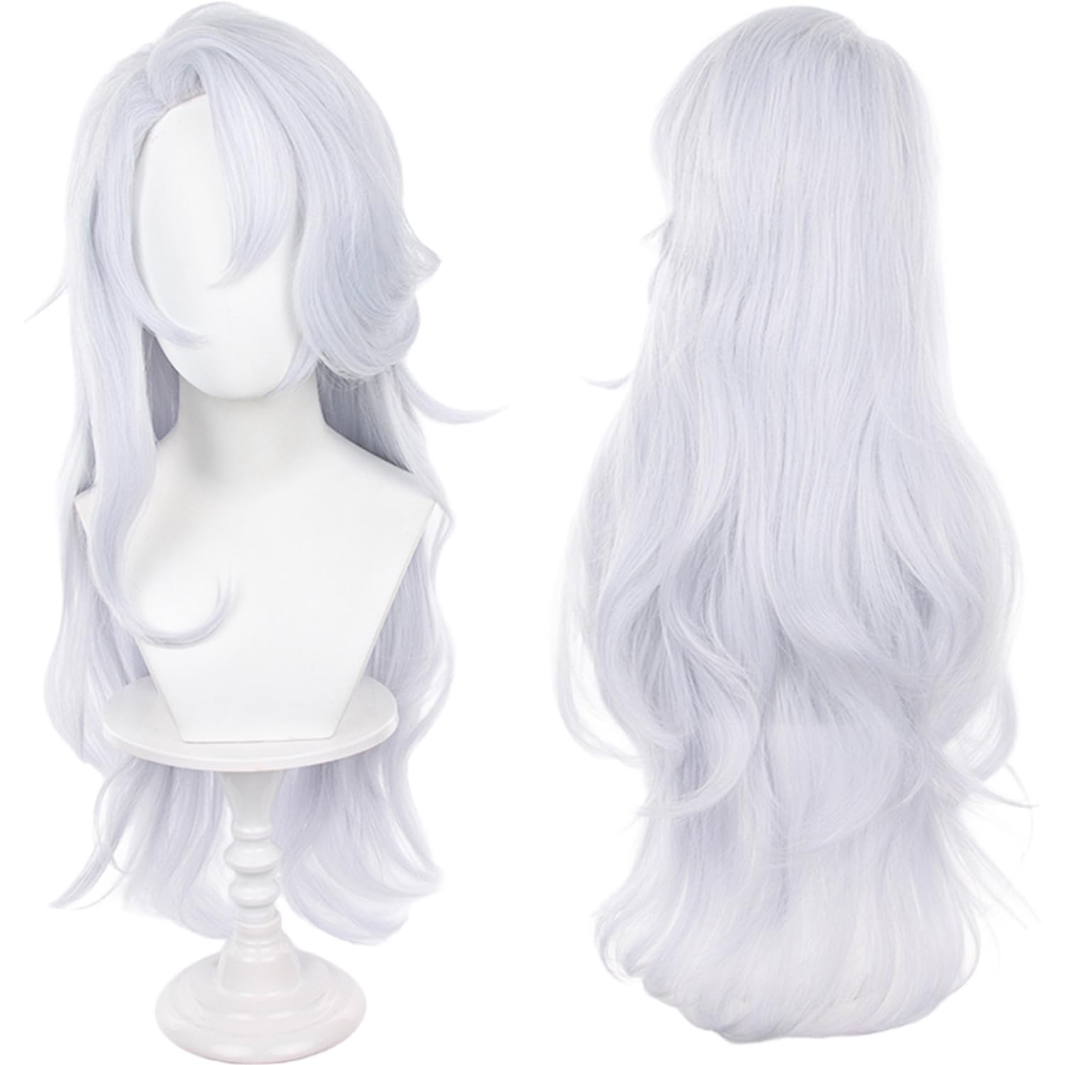 Silver White Female Cosplay Wig Long Wavy with Bangs Hairs Perfect for Women Halloween Cos Anime Party Replacement Wigs