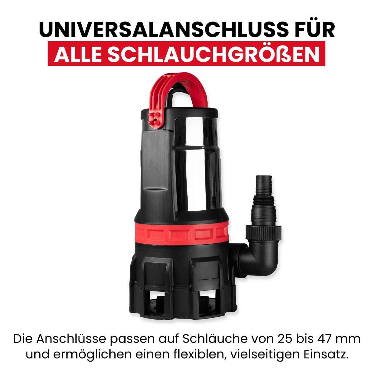 WALTER 2-in-1 Schmutz- und Klarwasserpumpe | 750 W, 16.500 l/h Fördermenge, max. Förderhöhe 9 m, universeller Anschluss, Tauchpumpe für Keller, Teich und Baustelle, Tauchpumpe Schmutzwasser Abpumpen