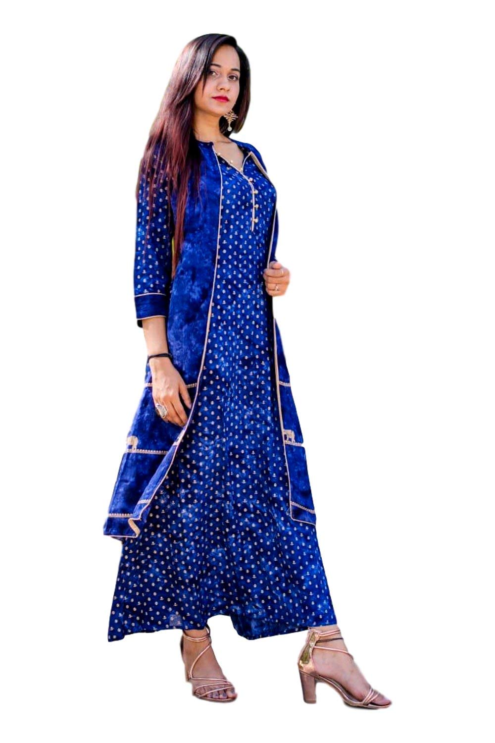 Shraddha's Collection Women's Blue Rayon Long Kurti