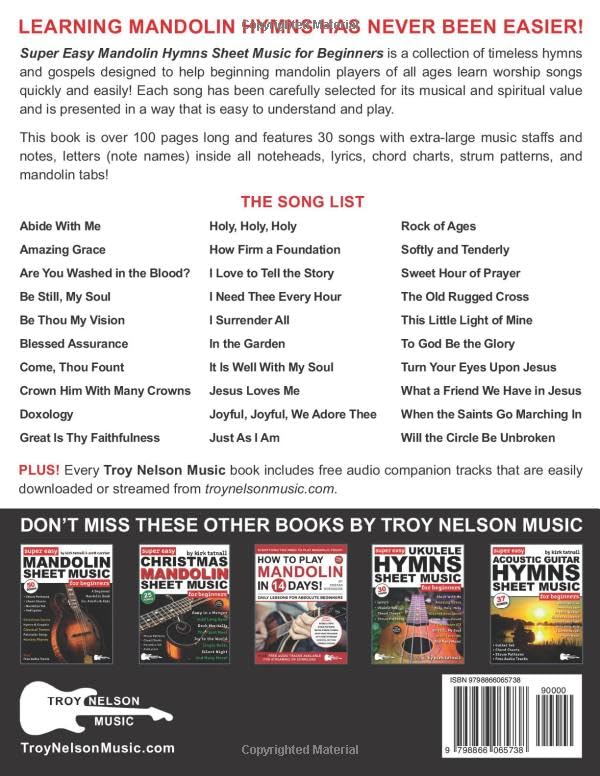 Super Easy Mandolin Hymns Sheet Music for Beginners: 30 Popular Worship Songs with Mandolin TAB, Chord Charts, Strum Patterns + Free Audio (Large Print Letter Notes Sheet Music) - Image 2