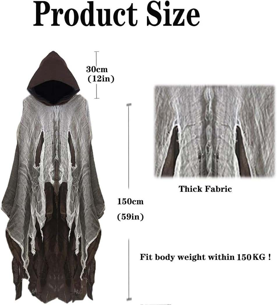 Hood Cloak with Sickle,Tattoo Sticker Ghost Grim Wizard Cape Devil Reaper Robe Cosplay Costume Adult Teens Party Props