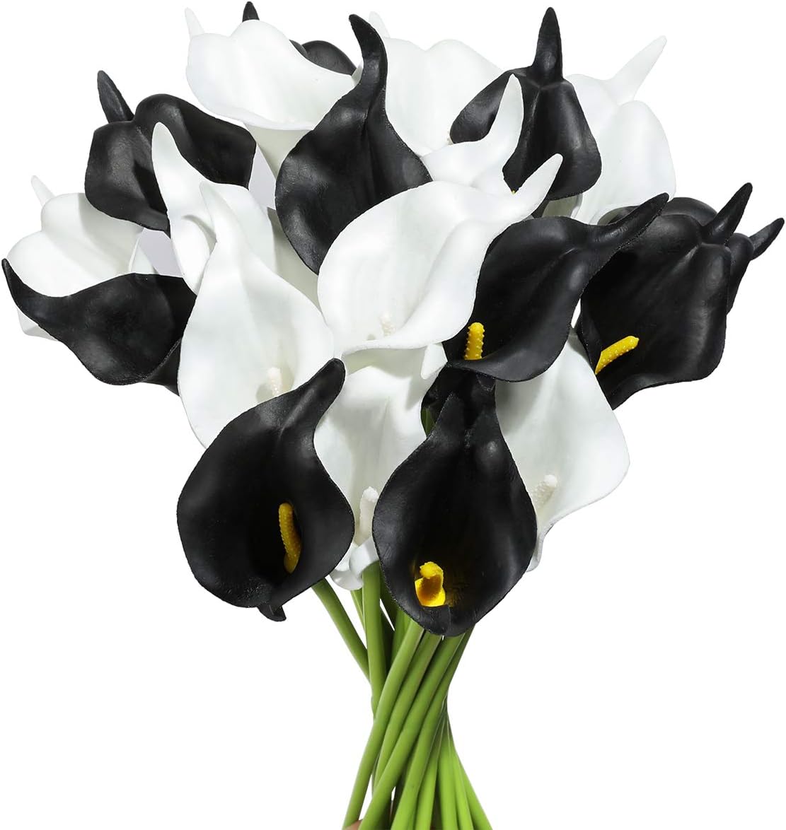 Tifuly 24pcs Calla Lily Bridal Wedding Bouquet Latex Real Touch Artificial Flowers Arrangement for Home Office Party Decor(Black and White)