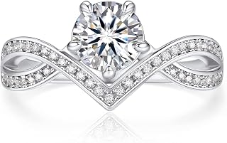 Engagement Ring for Women, Moissanite Promise Ring, D Color VVS1 Simulated Diamond 925 Sterling Silver Accent Ring