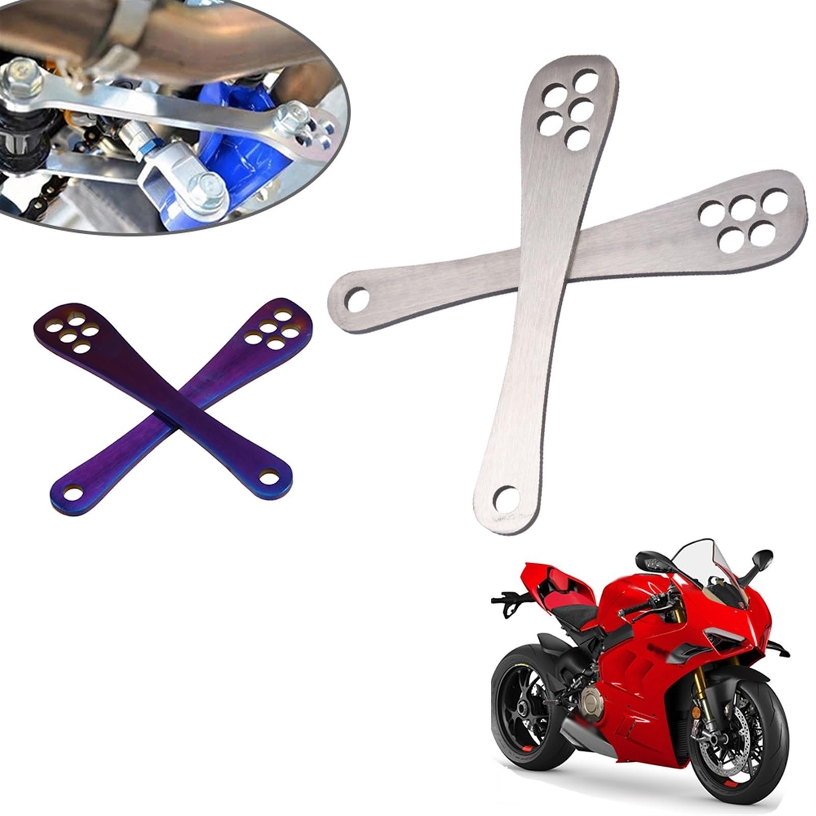 Accessoires de moto liens d'abaissement liaison montante levier de coussin de Suspension de bras arrière, for Ducati, Panigale V4 S V4S V4 Speciale Kit de liaison d'abaissement(Silver Rising Li