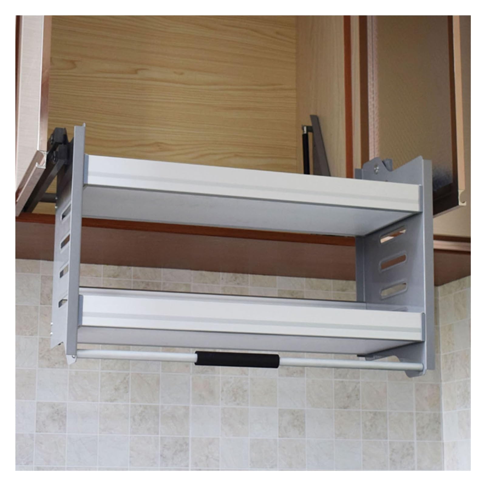 IUokLU 2 Tier Pull Down Cabinet Organizer - Adjustable Spice Rack Shelf for Kitchen Appliances, Space-Saving Design, Perfect for Kitchen Storage & Organization(760-770mm)