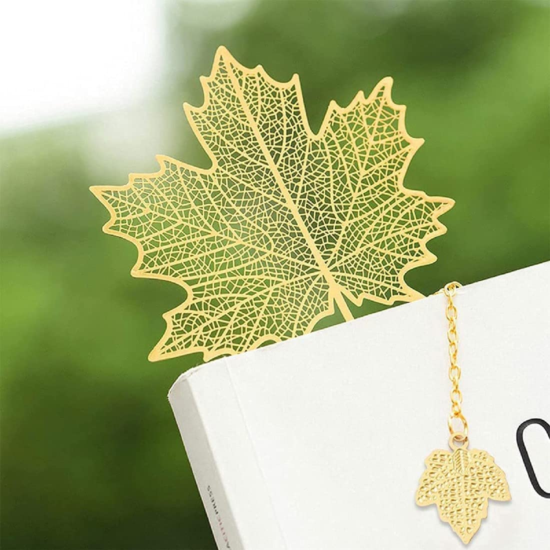 AIEX 6st Metalen Bladwijzers Met Ketting, Gouden Holle Ginkgo Anjer Bloem Esdoornblad Voor Boekenliefhebbers Lezers Tieners Vrouwen Mannen