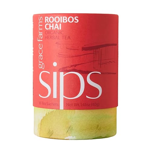 Grace Farms Rooibos Chai - Té de hierbas (16 sobres premium sin plástico)  Saludable y libre de cafeína  Orgánico, de comercio justo y certificado