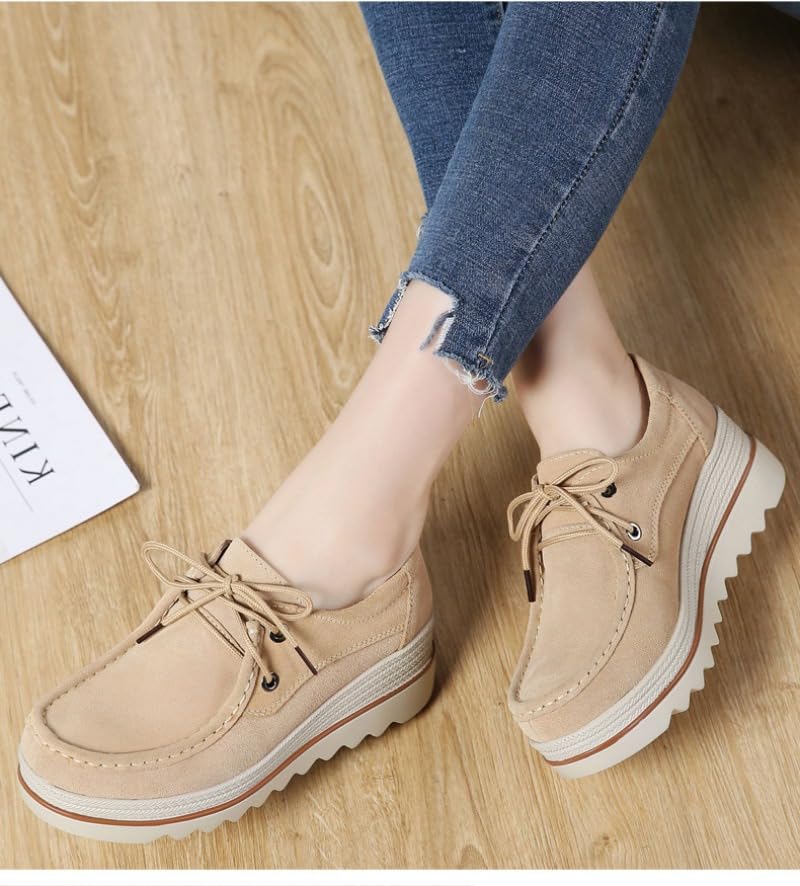 Women's Slip On Suede Wedge Loafers Casual Platform Sneaker Low Top Shoes Soft Platform Shoes for Business Work Walking2