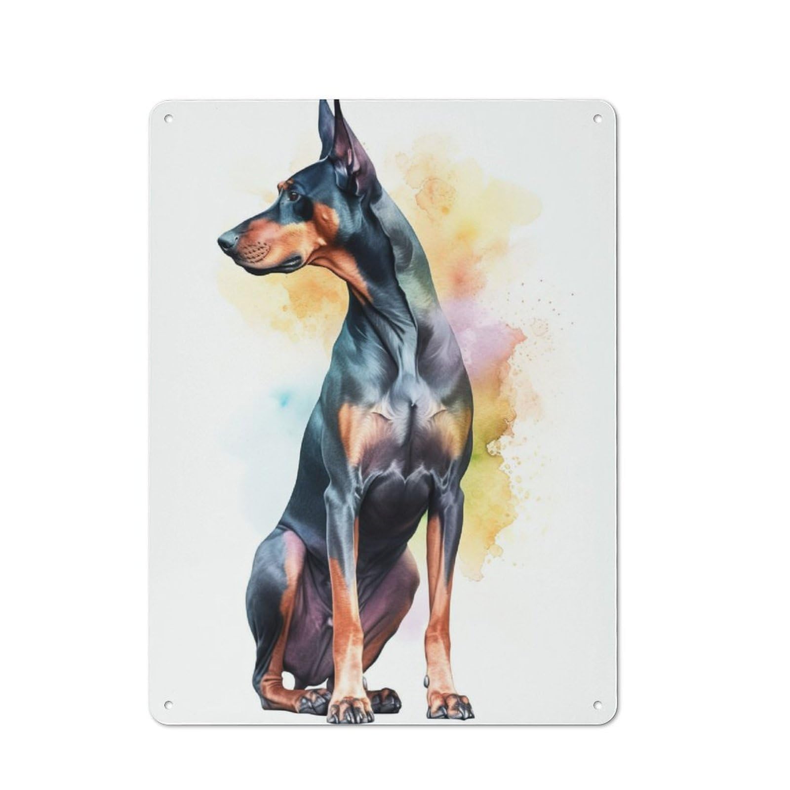 Junmoney Watercolor Doberman Puppy Tin Sign 40X30cm With For Home Bar Wall, Rustic Decor, For Kitchen, Dining Room And Home Bar Wall Decor