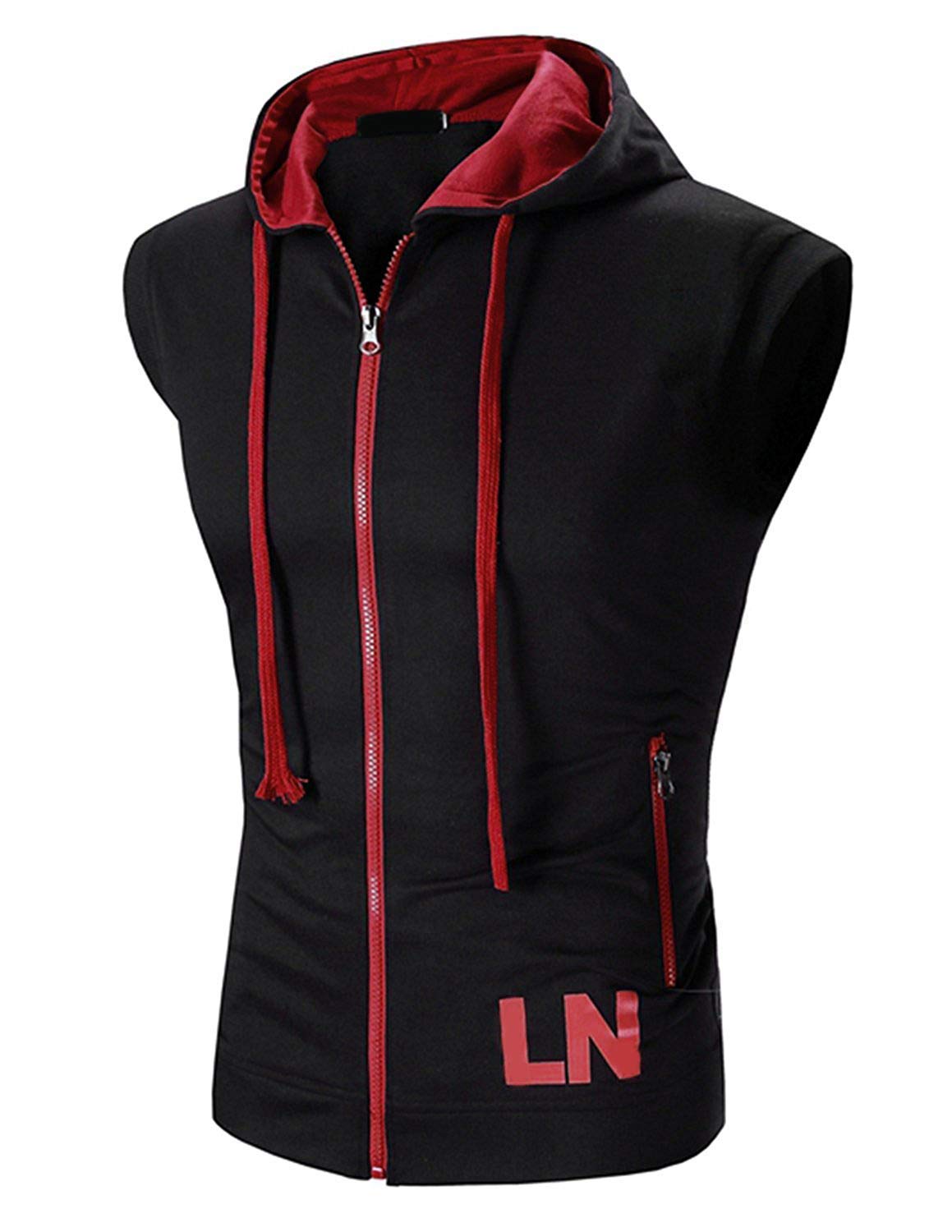 Hommes Gilet sans Manches Couleur Contrastée Sport Sweat à Capuche