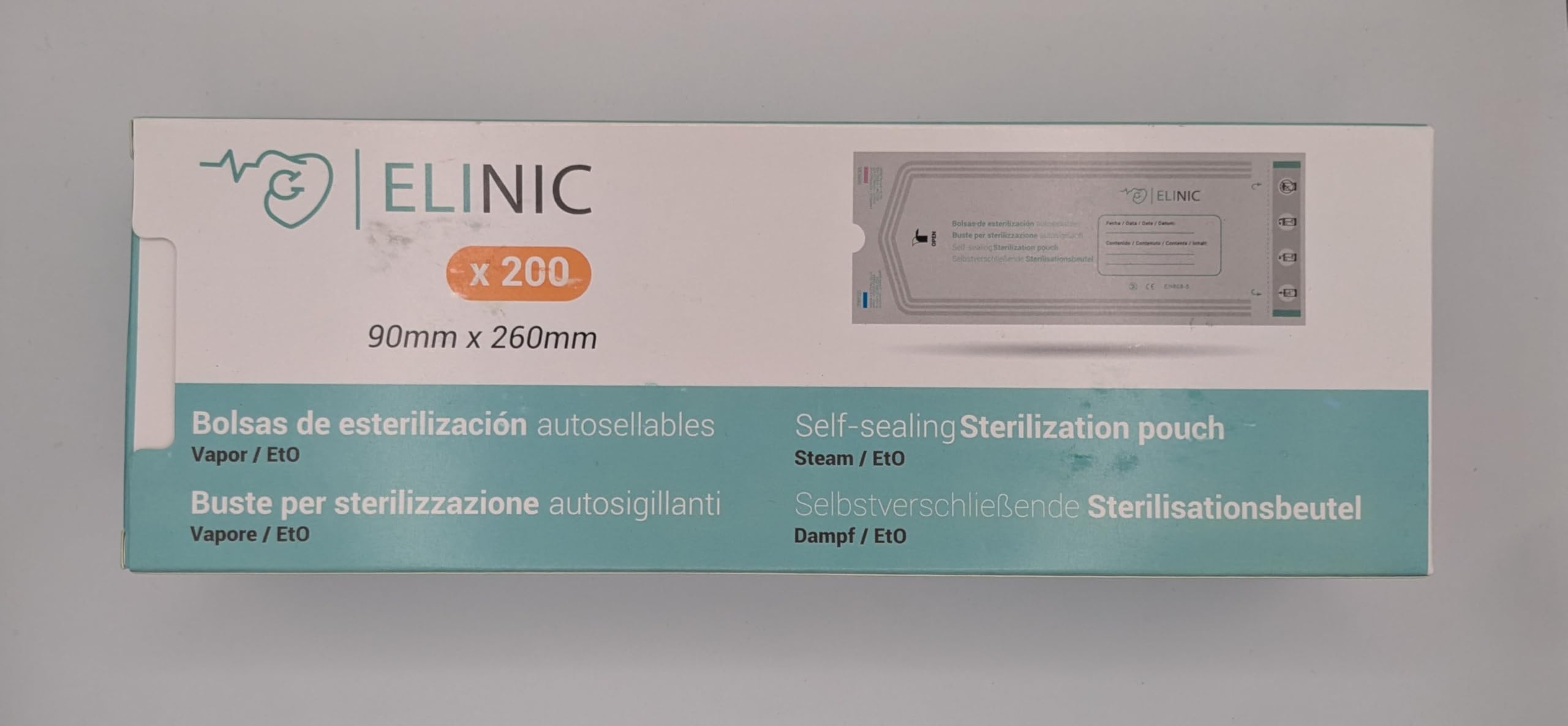 Bolsas autoadhesivas para esterilización Elinic® 200 uds. 90x260mm