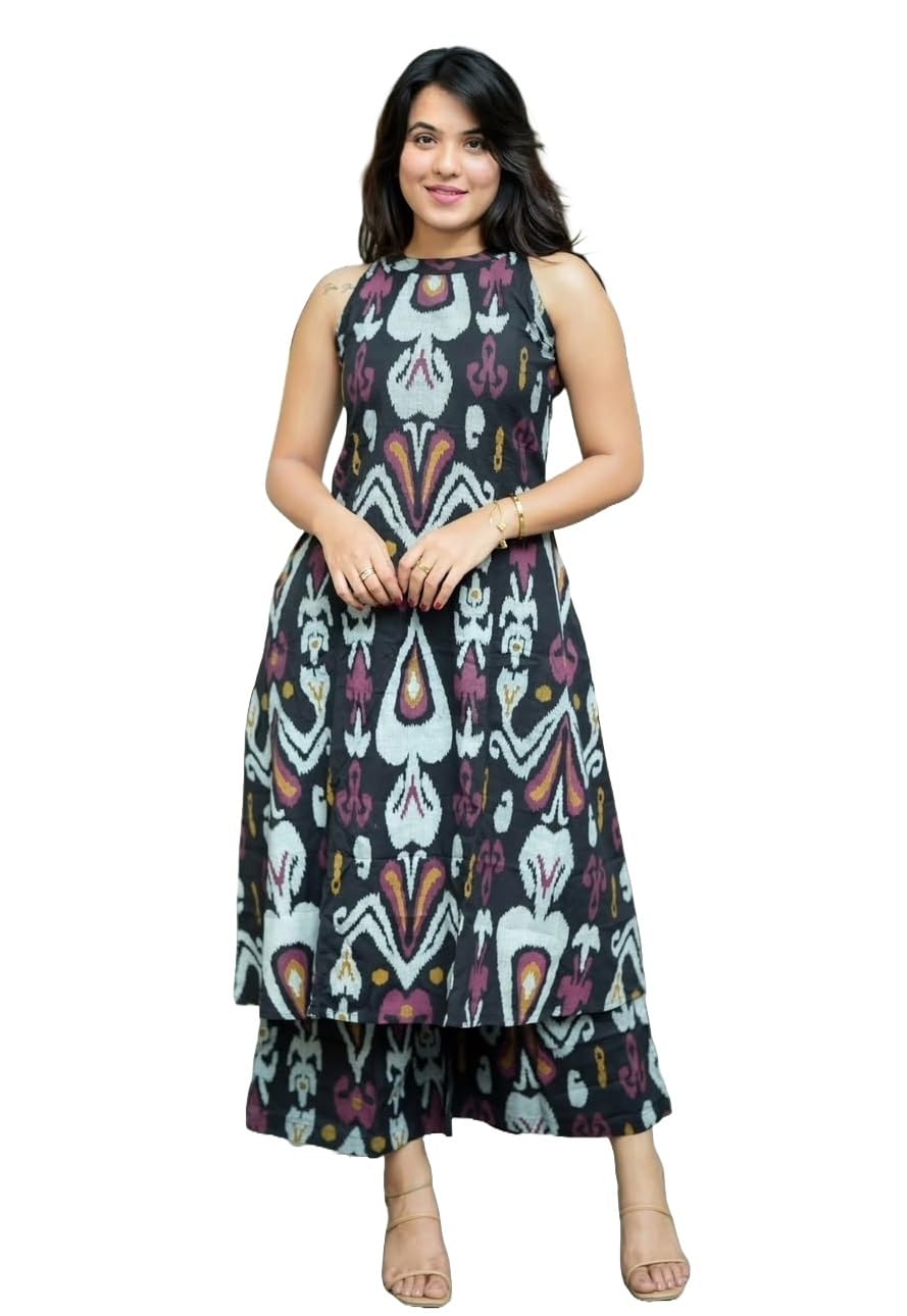 nermosa Women Pure Cotton Kurta Palazzo Set | Sleeveless Printed Kurta with Palazzo Pants | Summer Friendly, Office Wear Co-Ord Set-picture-56