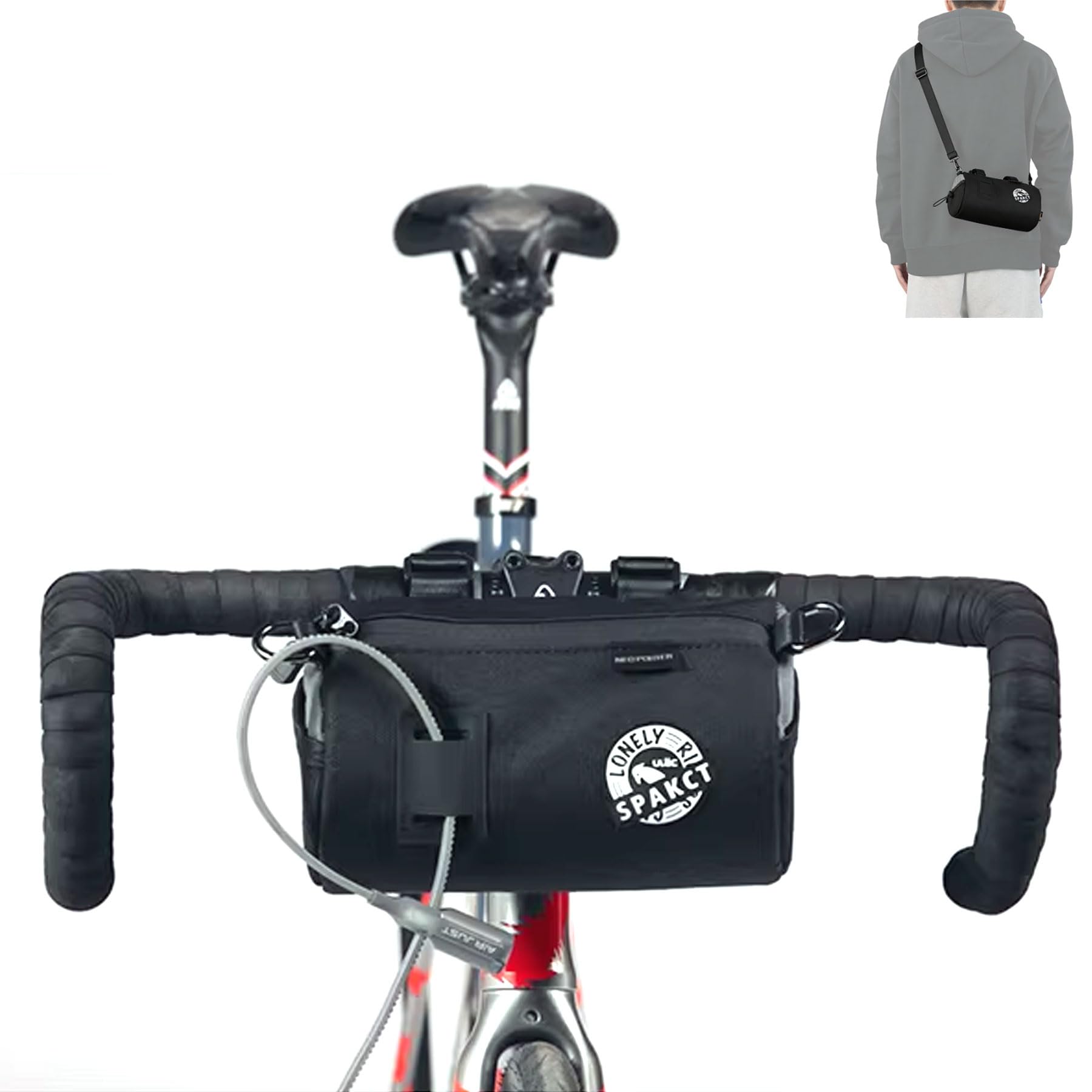Bolsa para manillar de bicicleta, práctica bolsa de almacenamiento para manillar de bicicleta con correa para el hombro, bolsa de barril para bicicleta de montaña pequeña (negro, 1,5 L)