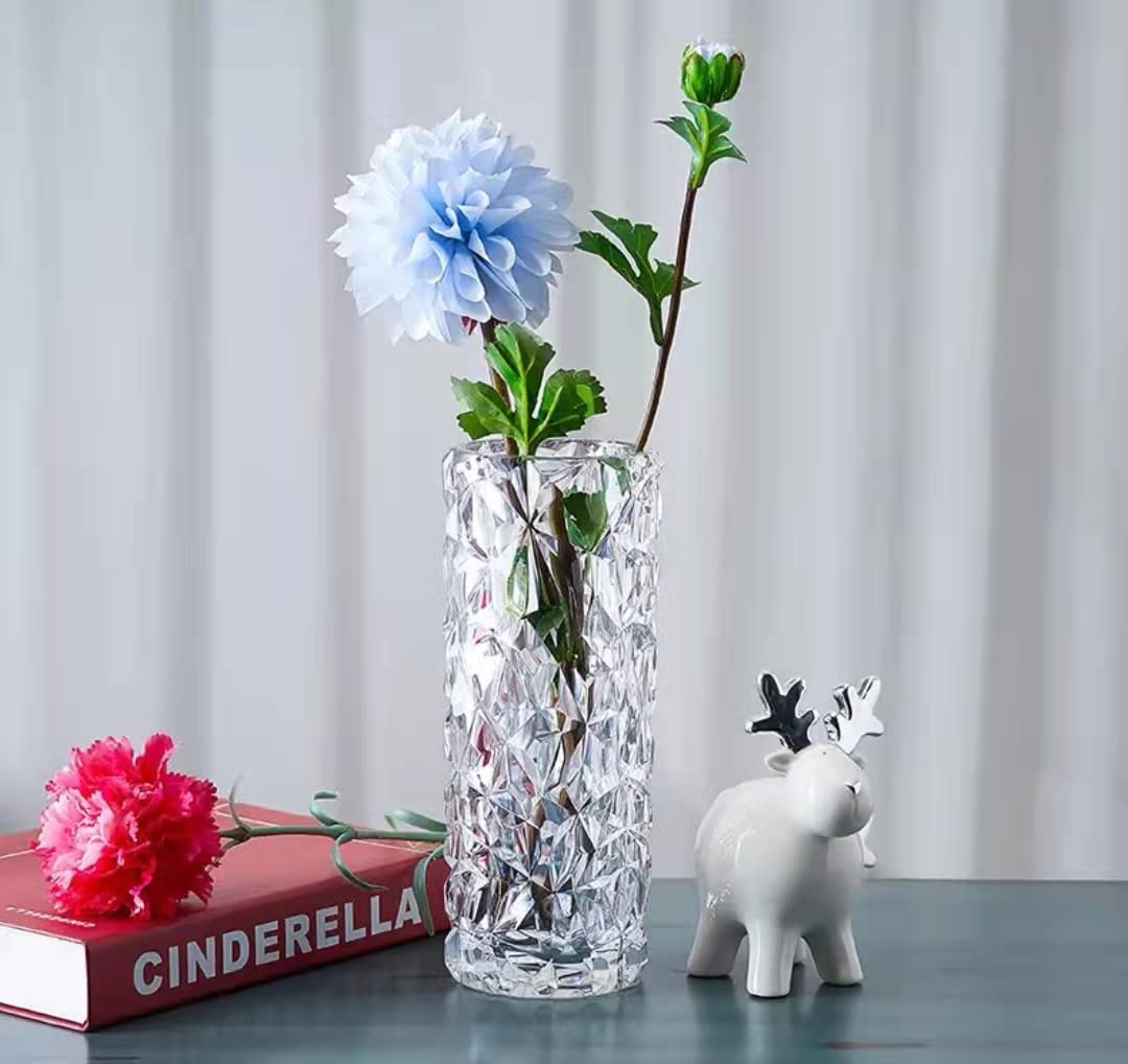 Jarrón de plástico para decoración del hogar, jarrón a Prueba de caídas, jarrón Grande Transparente con patrón de Diamante 29 cm de Altura x 11 cm de Ancho