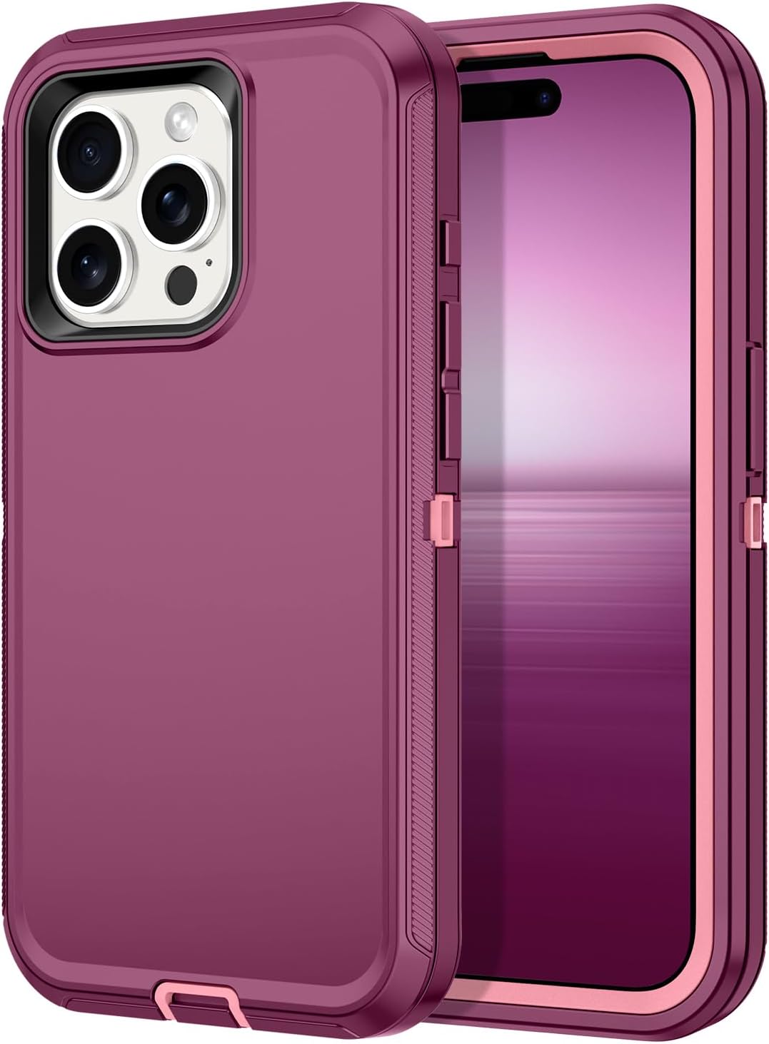 I-HONVA for iPhone 15 Pro Case Shockproof Dust/Drop Proof 3-Layer Full Body Protection [Without Screen Protector] Rugged Heavy Duty Durable Cover Case for Apple iPhone 15 Pro 6.1" 2023,Purple/Pink