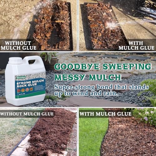 Image of Mulch Gravel Glue for Landscaping 64 Oz - Fast-Drying Rock Pea Glue, Waterproof Gravel Binder, Clear Adhesive for Rocks, Mulch, Pebbles, Rubber Outdoor Landscaping, Non-Toxic and Pet-Friendly