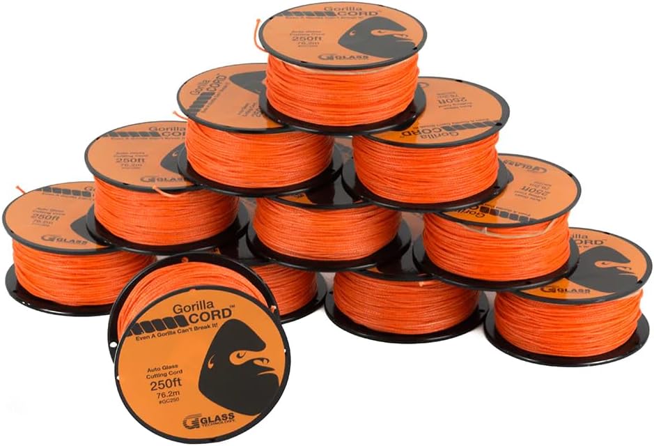GC250-5PK – Gorilla Cord 250ft Auto Glass Cutting Line | Reinforced Synthetic Fiber | High Strength for Hard Urethane | Safe Cord Removal for Aftermarket & OEM Glass