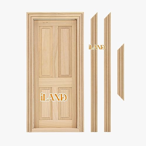 Miniatura 9 de iLAND Puerta de casa de muñecas de madera de accesorios a escala 112, materiales de construcción para casa de muñecas, puerta clásica en miniatura