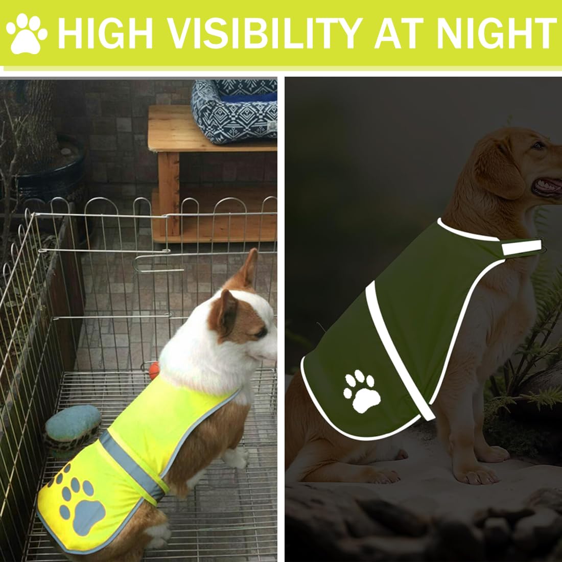 Gilets de sécurité pour chiens Gilet de sécurité réfléchissant haute visibilité pour chien, haute visibilité la nuit, imperméable, léger et confortable (taille M)