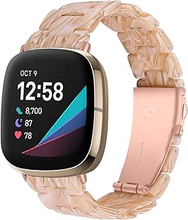 Jennyfly Compatible with Fitbit Versa 3 Band Women, Resin Watch Band Lightweight Sport Strap with Metal Stainless Steel Buckle Adjustable 5.5-7.87 inch for Fitbit Sense/Versa 3 - Milky White