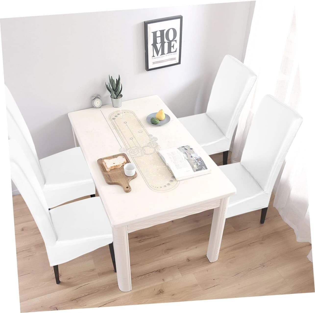 4Pcs White Chair Covers Stretchable PU Backrest Protectors for Home Banquet and Party Easy to Install and Remove for Dining and Cafe