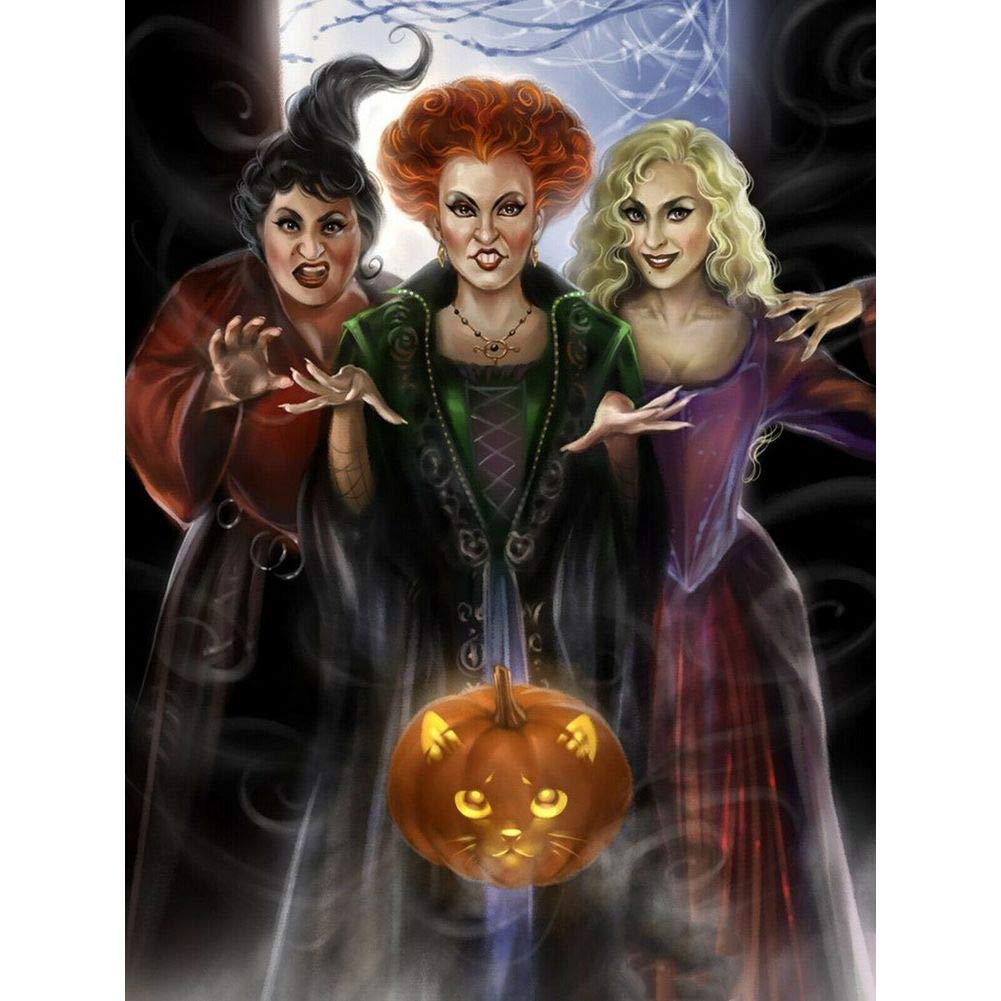DIY 5D Diamond Painting by Numbers Kits, Witches Pumpkin Halloween 30x40cm Canvas Full Drill Diamond Art Paint with Diamonds Crystal Cross Stitch (Witch)