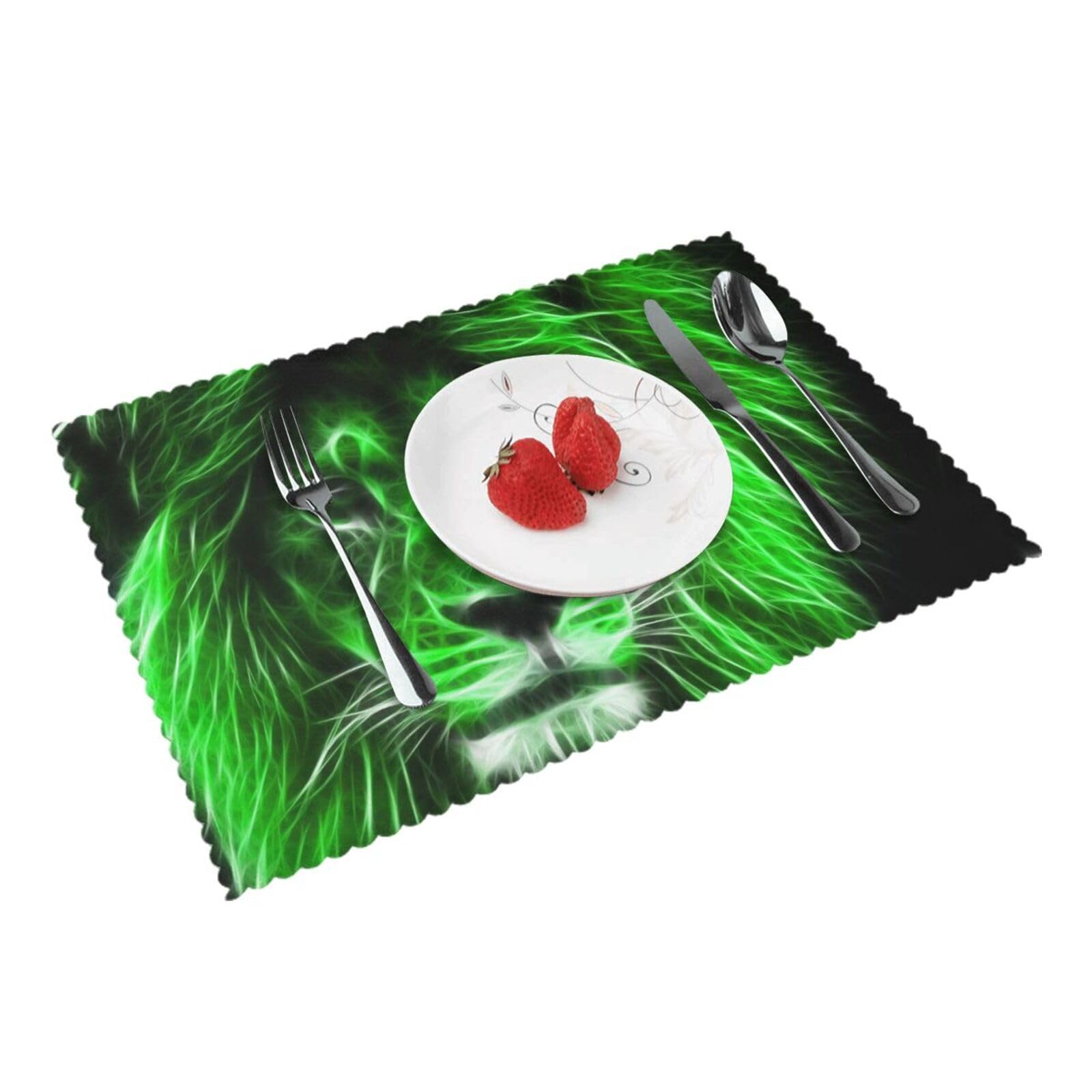 Bnvsadc Green Cool Lion 4 Pcs Heat Resistant Placemat 45X30 Cm, Printed Non-Slip Place Mats For Kitchen Dining Table Indoor Outdoor