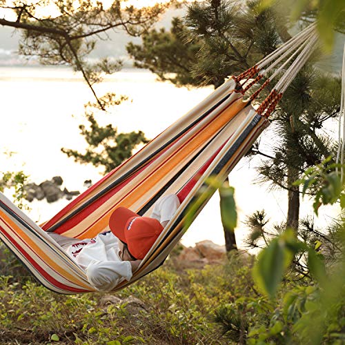 Image of HappyPicnic Double Hammock with 9.8FT2 Rope, Portable 2 Persons Hammock with Carrying Bag- Patio Hammocks Hanging Camping Bed for Patio, Backyard, Porch, Outdoor and Indoor Use