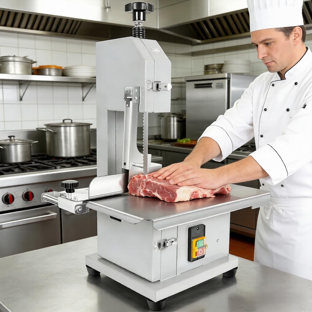 1500W Bone Saw Meat Cutter, 316 Stainless Steel Industrial Butcher Tool Meat Saw, 0.04"-8.0" Cutting Thickness Meat Band Saws, 460 LBS/H High Speed for Butchering for Steak Beef