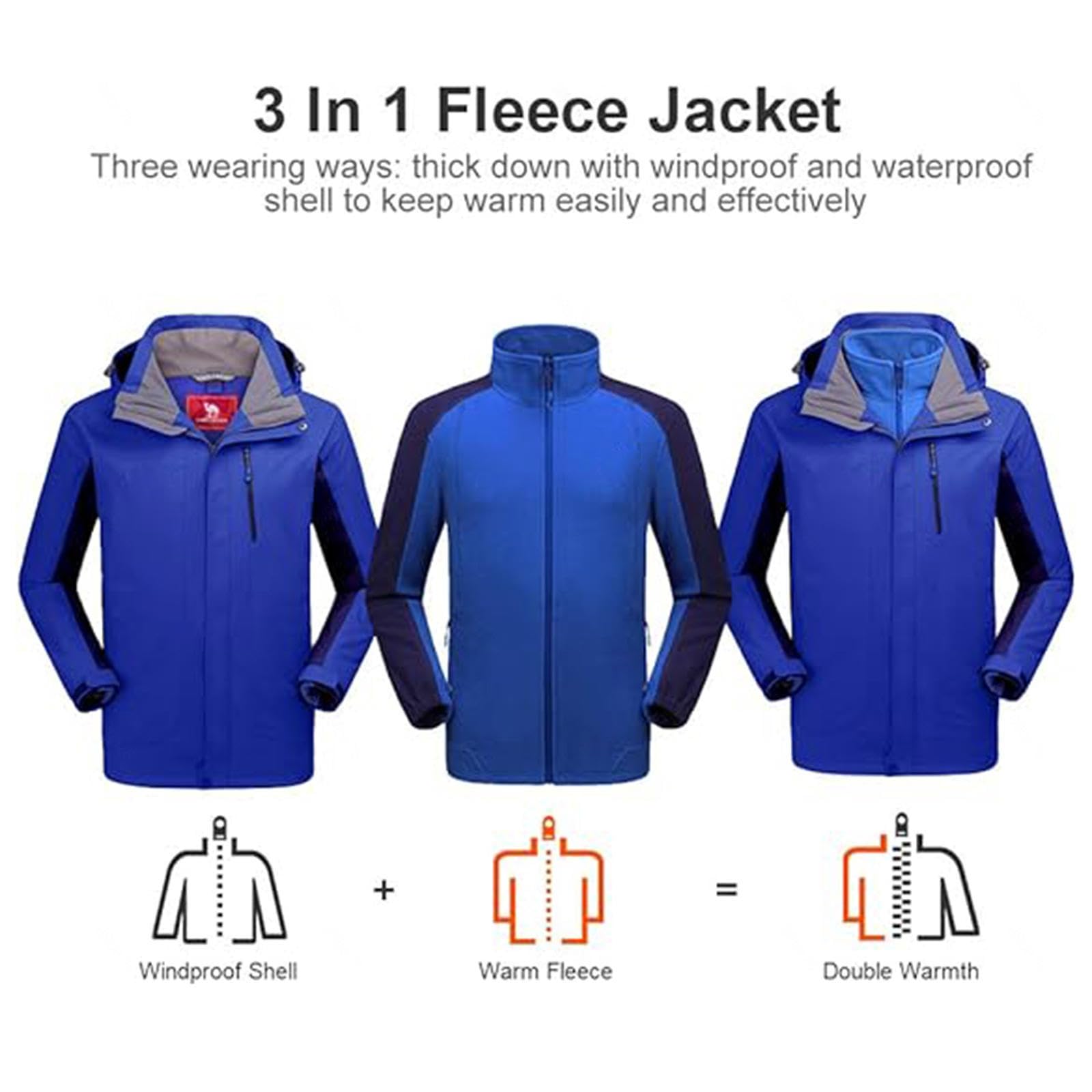 Chaqueta de Esquí para Hombre Chaqueta de Invierno Impermeable 3 en 1 Chaqueta para La Nieve Capucha Resistente Al Viento con Abrigo Interior de Forro Polar Cálido,B-L