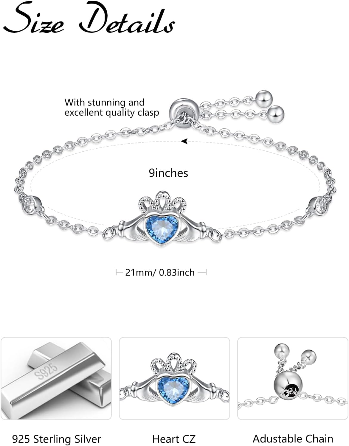 Dreamboat Sterling Silver Claddagh Bracelet for Women Irish Bracelet Green Emerald May Birthstone Luck Scottish Jewelry Irish Gift - Image 3